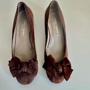 Brown suede Flats with 1 1/2 inch heel .